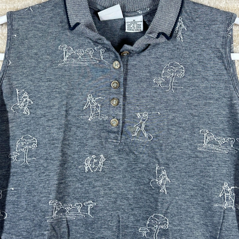 LizGolf Women Vintage Grandmacore Embroidered Sleeveless Polo Top Blue Size M